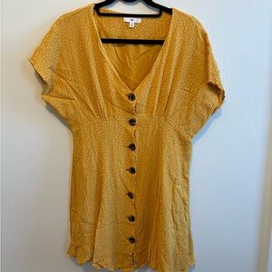 BP Mustard Polka Dot Button-Down Midi Dress